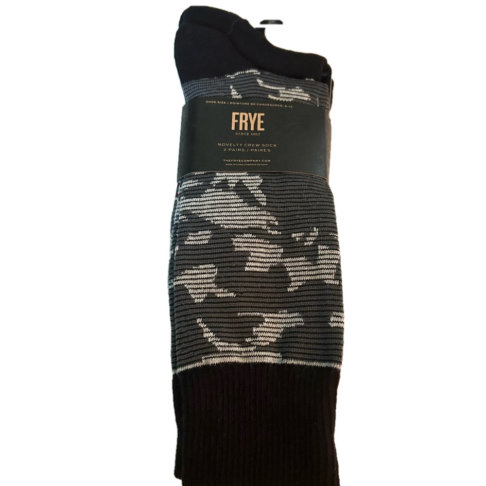 Frye 2 Pack Men’s Sock Black Grey Casual Crew NWT